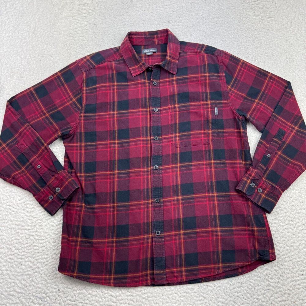 Eddie Bauer‎ Bristol Shirt Men Large Button Up Red Plaid Flannel Outdoor